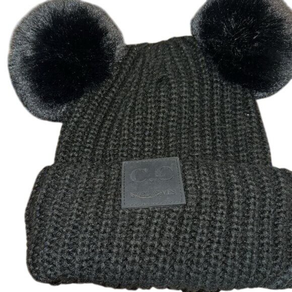 C.C Exclusives Black Knit Beanie With Pom Poms - Picture 2 of 7